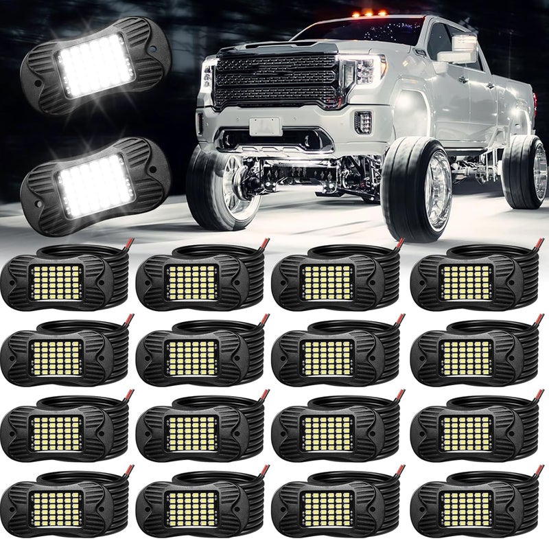 SHINIGHT 16 Pods White Rock Lights 6000K Pure White Super Bright Underglow Light,10FT/3M Extension Wires Each Light,36 LED SMD Chips,Waterproof IP68,Rock Lights for Trucks UTV ATV SUV Boats - Image 1